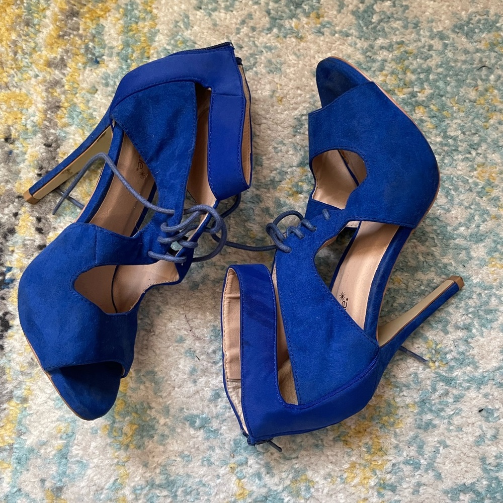 Blue suede heels